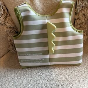 Sunnylife Green and White Striped Kids Swim Vest